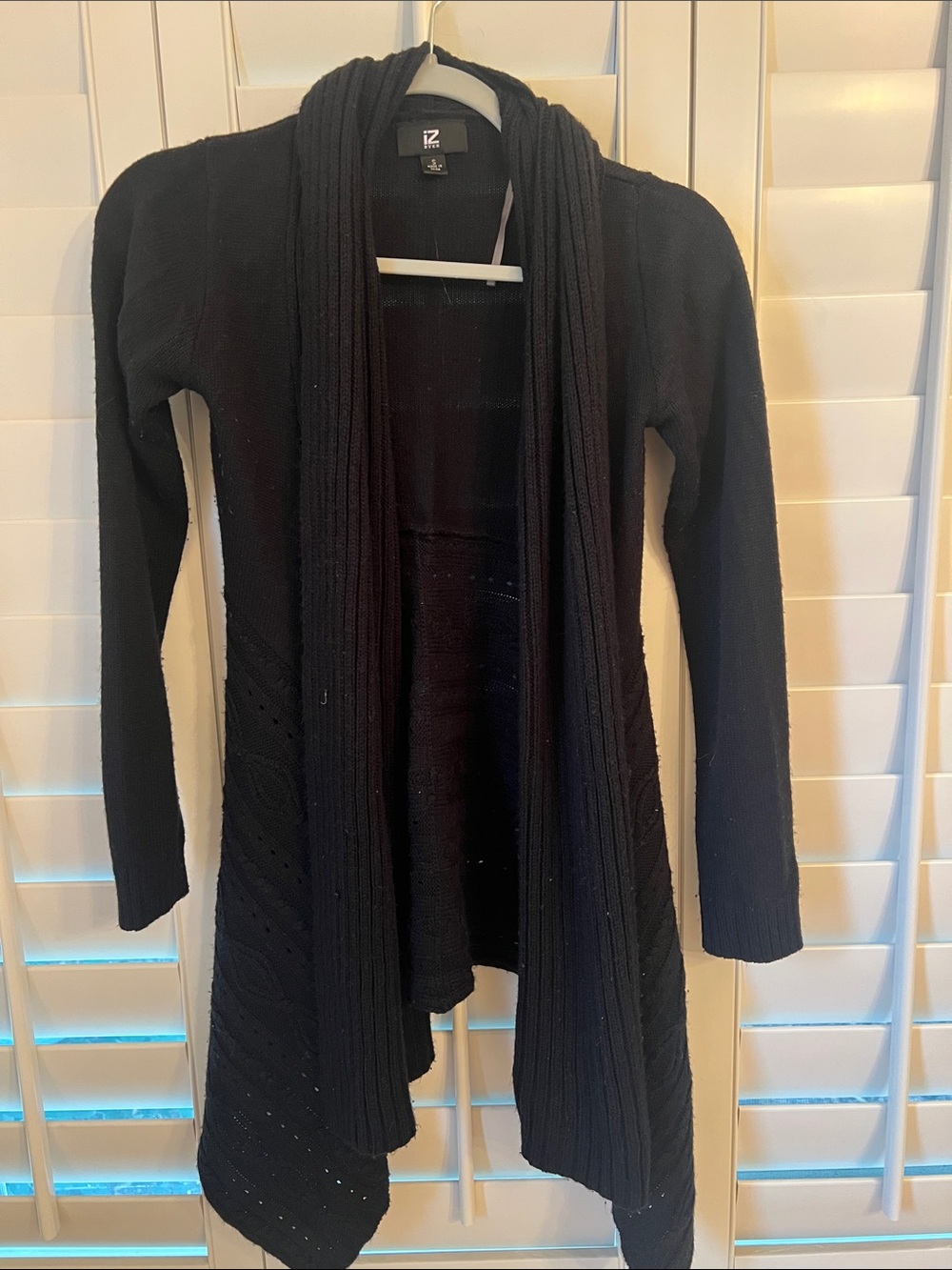 IC COLLECTION Black Long Open-Front Ribbed Cardigan